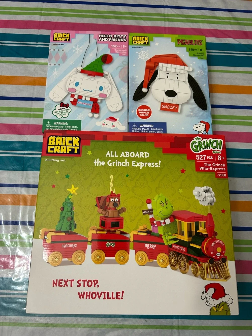 NWT brick craft building set (Bundle) peanuts, cinnamoroll and grinch express